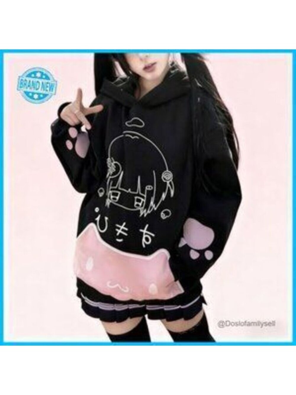 Y2K Harajuku Anime Cat Ear Hoodie Oversized Preppy Streetwear Kawaii Sweatshirt - Picture 2 of 5
